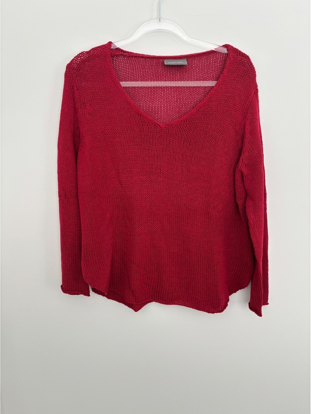 Wooden Ships red open knit v-neck sweater in S/M